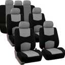 FH Group Flat Cloth Full Set Car Seat Covers Three Row 7 Seater - Universal Fit for Cars, Trucks & SUVs Gray