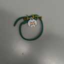 BRONZEDOG Leather Cat Collar with Removable Bells Non Breakaway Kitten QR Tag for Girl Boy (7" - 9" for Cats, Green & Gold)