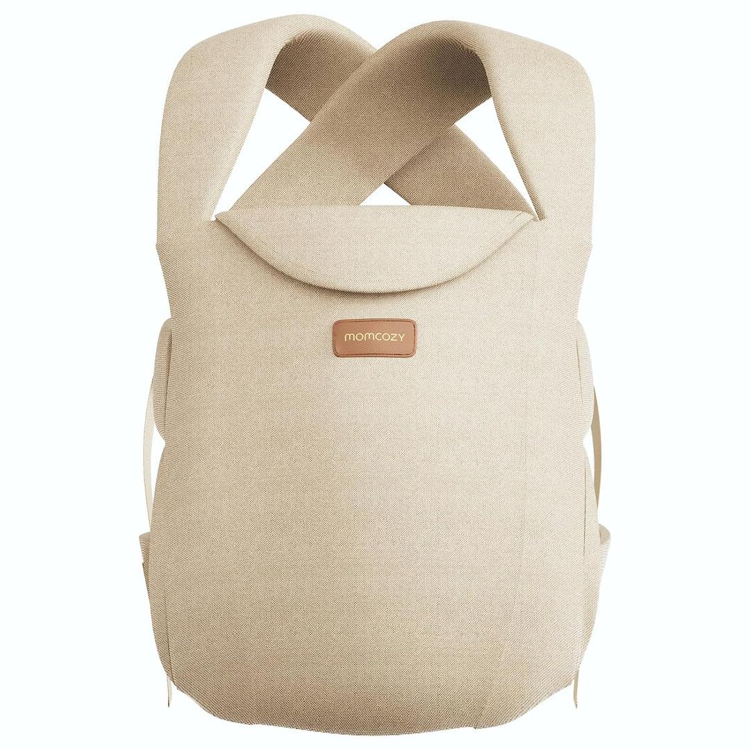 Momcozy Newborn Carrier WeeSnug- Lightweight and Cozy Comfort for 7-25 lbs, Ergonomic Cross-Back Support, Effortless to Put On, Hands-Free Baby Carrier with Lumbar Support, Khaki
