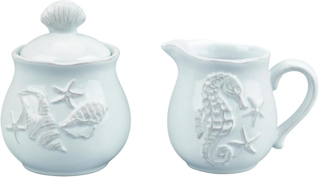 Blue Sky Ceramics Sky Ceramic Laguna Coastal Sugar and Creamer Set Blue, Multi (20463)