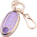 Cute Bling Key Fob Cover for Nissan 4 Buttons, Diamond Cut TPU Case with Keychain, Protective Shell for Murano Sentra Altima Rogue Kicks Armada Pathfinder Smart Key,Purple