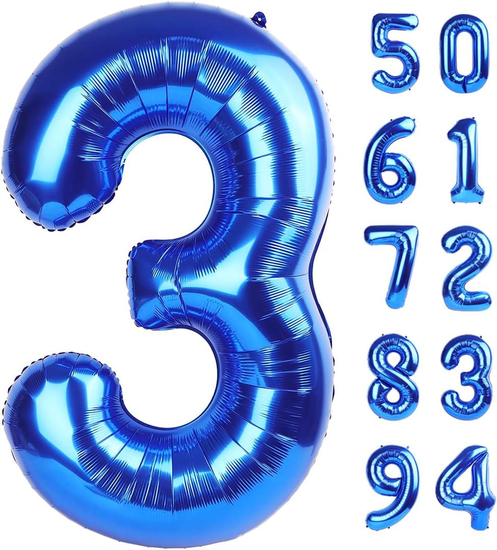 Navy Blue 3 Balloon, Number Balloon 40 Inch, 3rd Three Year Old Birthday Deco, Blue Party Supplies for Party Decorations, Number 3 Balloon
