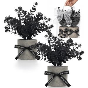DomeStar 2 Pack Small Black Eucalyptus Plant, Mini Potted Fake Plants Artificial Plastic Eucalyptus Plants Topiaries for Home Office Desk Farmhouse Shelf Room Bathroom Decor