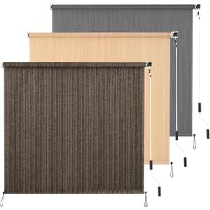 Outdoor Roller Shade 4' W x 6' L Cordless Patio Shades Roll Up Outdoors Blinds with UV Protection, Exterior Roller Shades Cloth for Porch Pergola, Mocha, 48"W x 72"H