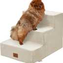 Joydeco Dog Stairs for Bed 15" H, 3-Step Pet Steps for Small Dogs and Cats, Dog Steps for High Bed, Non-Slip Balanced Ramp Indoor Pet Stairs, Beige