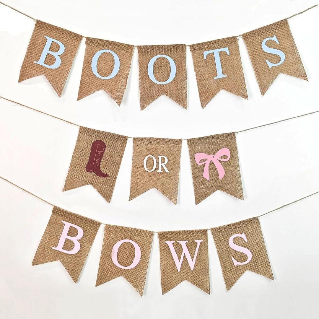 Boot or Bows Gender Reveal Banner, Boy or Girl Burlap Banner Gender Reveal Decorations, Baby Shower Party Decorations, Boots Or Bows Party Decoration Sign