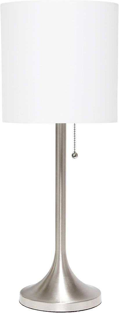 Simple Designs LT1076-BNW Tapered Fabric Drum Shade Table Lamp, Brushed Nickel and White