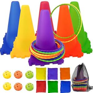 Recess Sports & Outdoor Toys Cones and Rings Bean Bag Games Ring Toss Tossing Games,Gifts for Birthday Carnival Party Outdoor Games for Adults and Family Kids Toddlers Ages 3 4 5 6 7 8, Missing detail