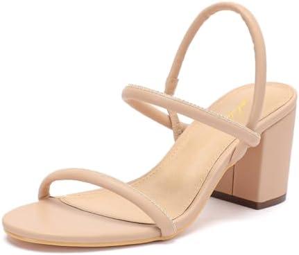 geluboao Heels for Women Classic Open Round Toe Three Straps Slip On Block Low Heel Sandals Strappy Ankle Strap Chunky Heeled Sandals Party Wedding Dress Shoes Size 6.5 Women