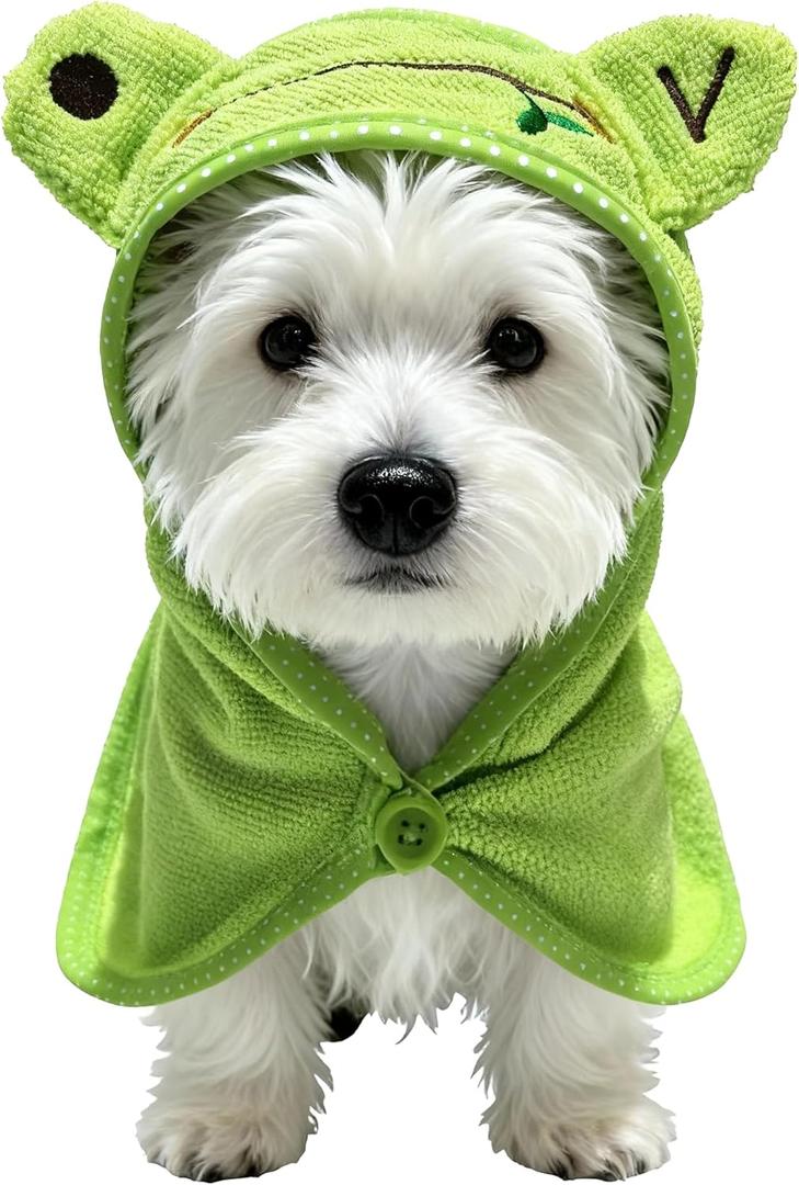 Dog Hooded Bathrobe Towel, Fast Drying Bath Towel Absorbent Warm Blanket Green M (M(17.72*17.72'))