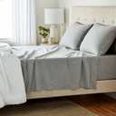 Amazon Basics 4 Piece Bed Sheet Set, 100% Cotton Jersey, Includes Super Soft, Flat and Fitted Sheets, Pillowcase, Queen, Light Gray, Solid