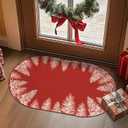 jinchan Christmas Oval Rug 2x3 Entryway Area Rug Red Xmas Tree Rug Washable Rug Non Slip Soft Rug Holiday Decor for Entrance Kitchen Bedroom Foyer Nursery Living Room(Red,2x3ft Oval)