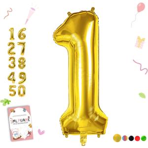 Smlpuame 40 inch Number Balloon 0-9 Gold Large Number 1 Balloons,Digital Balloons for Birthday Party Celebration Decorations Supplies, Helium Foil Number Balloons for Wedding Anniversary