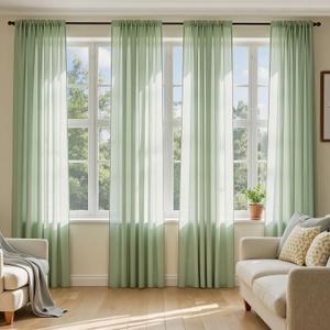 MIULEE Sage Green Sheer Curtains 96 Inches Long, 4 Panels Set, Light Filtering Rod Pocket Voile Drapes Window Treatments, Semi Transparent Airy Fabric for Bedroom and Living Room, 42 x 96 Inches