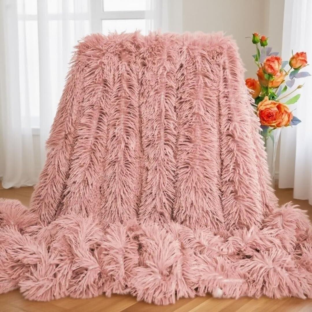 Ultra Soft Plush Blanket – Cozy Furry Throw for Bed, Sofa, or Couch – Warm & Fuzzy Blanket in Dirty Pink (51x63 Inches)