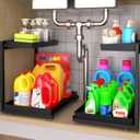 TATAANTY Under Sink Organizer, 2 Packs 2 Tier Black Steel Under Sink Storage, Undersink Organizers for Bathroom, Cabinet, Counter, Kitchen