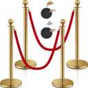 Ferraycle 4 Pcs 2026 Prom Stainless Steel Stanchion 5 ft Velvet Carpet Ropes and Pole Crowd Control Barriers Grand Opening Casino Movie Theme Party 360 Photo Booth Accessories (Gold)