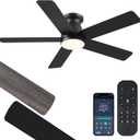 CHESUR 46" Black Flush Mount Ceiling Fans - Low Profile Ceiling Fan Light with Remote/App, 6 Wind Speeds and 3CCT Dimmable, Modern Indoor/Outdoor Fan Light Fixture