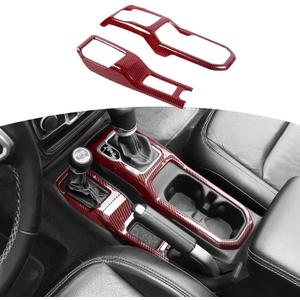 RT-TCZ for Jeep JL Gear Shift Cover Red Carbon Fiber, 4WD Shift Knob Trim Panel for Jeep Wrangler JL JLU Gladiator JT 2018-2024 Red Carbon Fiber Interior Accessories 1pcs