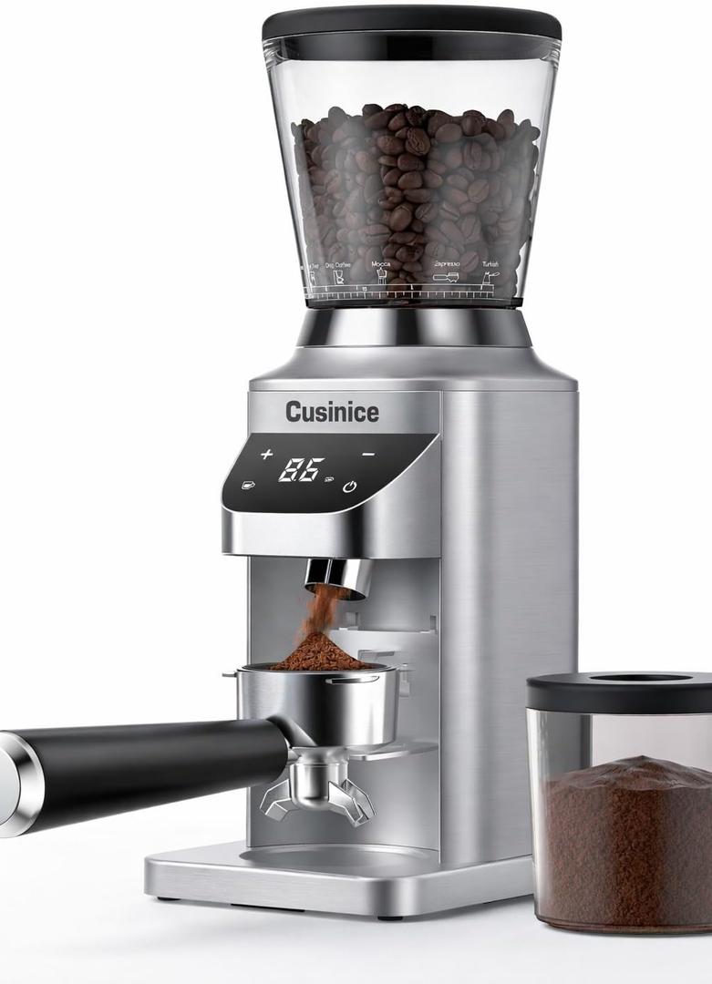 Conical Burr Coffee Grinder with 40mm Stainless Steel Burr, 34 Grind Settings & Anti-Static, Electric Espresso Grinder for Home Use, Silver
