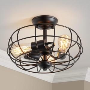 AGV LIGHTING Industrial Semi Flush Mount Ceiling Light Fixture, E26 Base 3-Lights, D13 x H8, Black Finish AGV LIGHTING Industrial Semi Flush Mount Ceiling Light Fixture, E26 Base 3-Lights, D13 x H8, Black Finish
