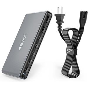 GaN5 430W USB C Charger Block Charging Station,Apple 7 Port Fast Charging Block with Dual 100W USBC Multiport Adapter TypeC & USBA Desktop Charger for iPhone17/16/15/14/13/Pro Max/MacBook Pro/Air/iPad