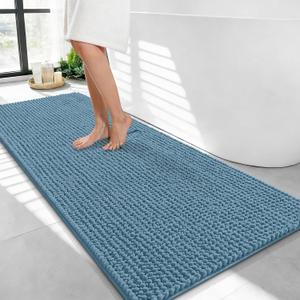OLANLY Thick Bathroom Runner Rugs 44x24, Extra Soft Absorbent Chenille Bath Rugs, Rubber Backing, Machine Wash Dry, Long Bath Mats for Bathroom Floor, Tub and Shower, Home Decor Accessories, Airy Blue
