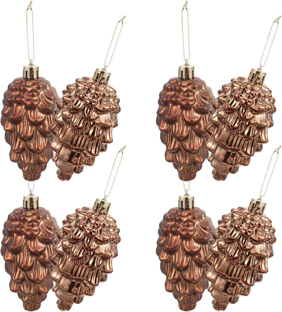 BESPORTBLE 8pcs Christmas Tree Hanging Ornaments, Shatterproof Plastic Pine Cones, Coffee Color, 3. 74 X 1. 96 Inches, for Holiday Decorations, Home, Office, and Party Decor