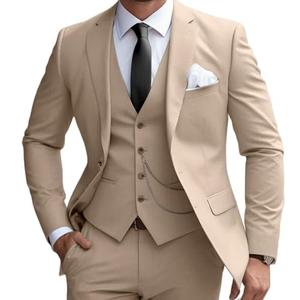 Mens 3 Pieces Classic Suit Wedding Blazer Grooms Jackets Vests Pants Suits 3XXXL, Champagn
