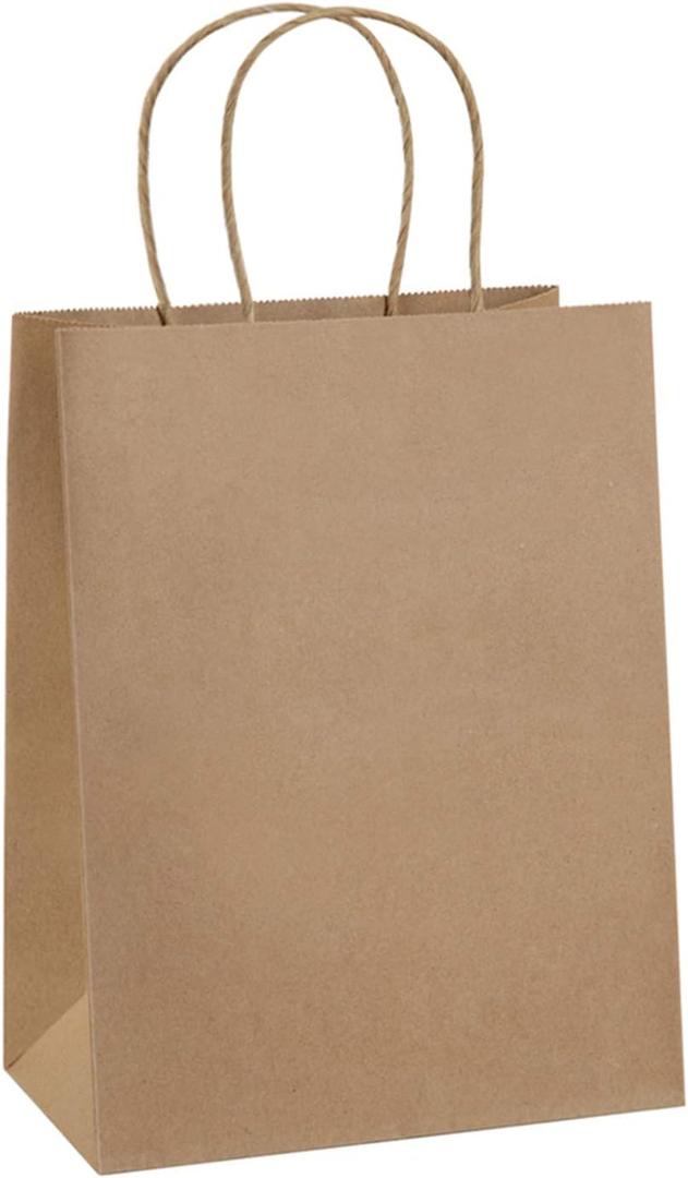 BagDream Gift Bags 8x4.25x10.5 100Pcs Kraft Brown Paper Gift Bags with Handles Bulk for Wedding, Party Favor, Grocery, Shopping, Retail, Merchandise Medium Paper Sacks (Brown)