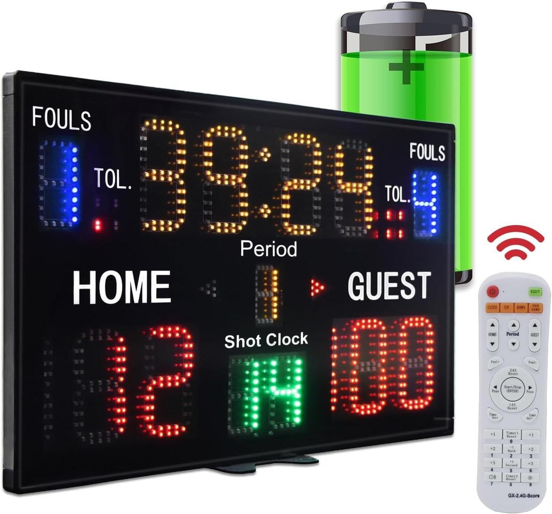 YZ LED Basketball Scoreboard with Shot Clock, Portable Scoreboard Basketball, Digital Scoreboard with Remote, Electronic Scoreboard with Timer Clock, Digital Score Keeper Outdoor, Size: 22.8”x13.7”x0.9”