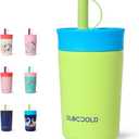 DLOCCOLD 12 oz Insulated Stainless Steel Straw Tumbler, Reusable Sippy Cup With Leak-Proof Spill Resistant Flexible Straw Lid, Cups, Easy to Clean, Water Bottle, Great for Travel, Home (Fruit Green)