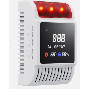 6-in-1 Smoke Carbon Monoxide Detectors Plug in Gas Leak Temp/Humidity Backup Bat