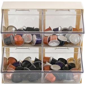 Large Coffee and Tea Organizer with Lid, Plastic Creamer Holder for Coffee Bar, Coffee Accessories Storage Box for K Cups, Coffee Pod, Sugar Bags, Drinking Straw (White)