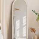 Delma Arched Full Length Mirror, Free Standing Floor Velvet Finish Frame Mirror for Leaning or Hanging, Soft Touch Bedroom & Living Room Decor, Cream White