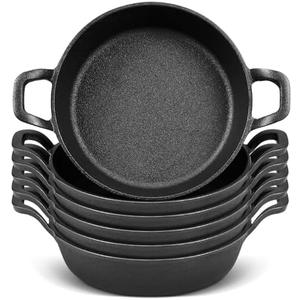 Ziliny Mini Cast Iron Skillets 7 x 7 x 1.7 Inch Cast Iron Pan Small Ramekin Set Black Casserole Dish Cookware Oven Safe Mini Skillets for Kitchen Indoor Outdoor Picnic (6 Pack)