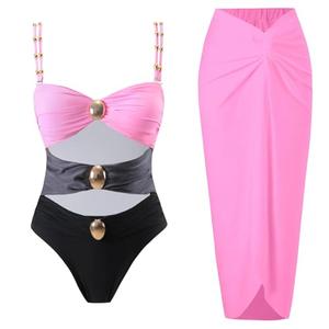 YUNIDMEIM Women's One Piece Swimsuit with Cover up Set Beach Wrap Skirt Retro Bikini Set Two Piece Bathing Suit with Cover up Blackpink, Small YUNIDMEIM Women's One Piece Swimsuit with Cover up Set Beach Wrap Skirt Retro Bikini Set Two Piece Bathing Suit with Cover up Blackpink, Small