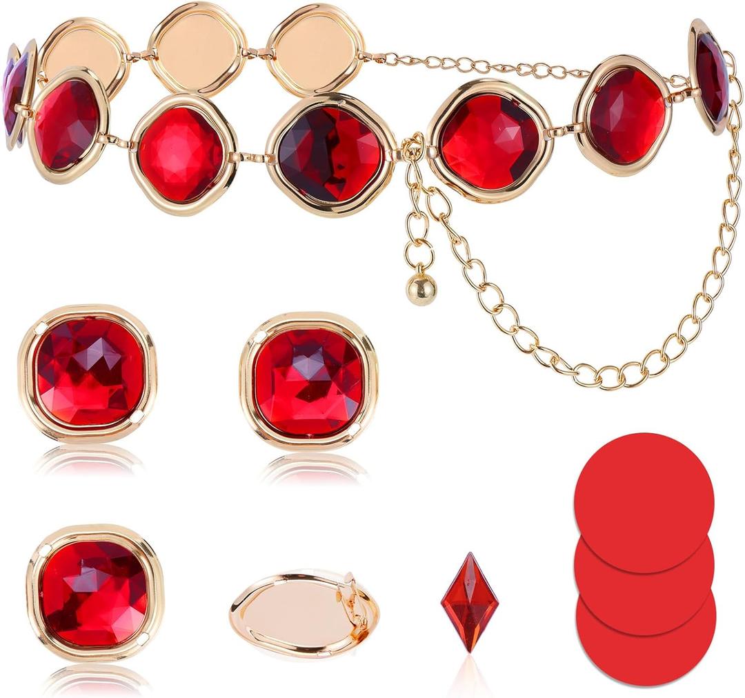 Ammiko 9PCS Raven Belt and Gems Raven Cosplay Waist Belt Red Gems Diamond Rhinestones Halloween Cosplay Accessories (45 Inch)