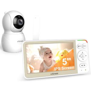 5'' Screen Video Baby Monitor with Camera and Audio, 32-Hour Battery, Baby Monitor No WiFi Remote Pan-Tilt-Zoom VOX, Two-Way Talk Night Vision Temperature Display Alarm 8 Lullabies and 1000ft