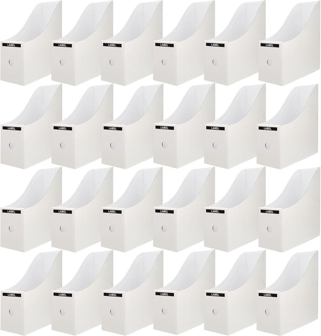 Limitliho 24 Pack White Cardboard Magazine File Holder for Desk, Shelves, Office or Home, Vertical Book Bins for Classroom and Library Use, 10.6'' H10.2'' L 3.5''W Folder Organizer Box