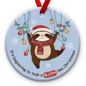 2 x KILYHOME Sloth Dancing Christmas Ornament 2025 - "Its Beginning to Look a Sloth Funny Ornament, Cute Animal Holiday Keepsake - Xmas Tree Hanging Decoration, Idea for Animal Lovers