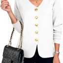 Cicy Bell Womens Button Up Cardigan Sweaters Blazer Trendy Lightweight V Neck Long Sleeve Sweater Tops (White, S)