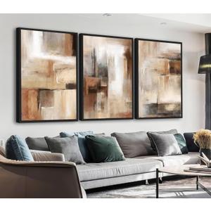 ASDCEUTICALS Large Canvas Wall Art, Brown Beige Abstract Pictures 16"x24"x3