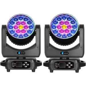 Big Dipper LED Moving Head Lights 19X15W Stage Lighting with Zoom/Wash/Beam Lights, RGBW Uplight Moving Head Light with RDM & DMX Moving Head DJ Light for Nightclub Professional Event Bars(2 Pack)