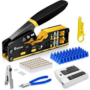 Ethernet Crimping Tool RJ45 /RJ11 Crimp Tools,CAT5 Cat5e Cat6 RJ45 Crimping Tool Kit With Multiply Cable Stripper, Blades,50PCS Cat6 Connectors, 50PCS Boots,Wire Cutter