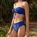 Women's Ruffle Bikini Set 2 Piece Swimsuit, Smocked Bandeau Top, High Waisted Bottom, Cheeky Coverage (Blue, L)