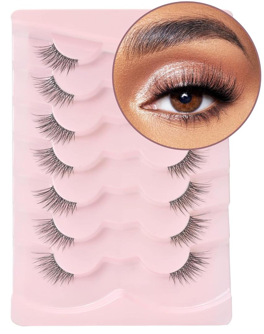 Onlyall Half Eyelashes Corner Lashes Natural Lashes Half Lashes Wispy End Lashes Corner Eyelashes 3/4 Lashes Clear Band Lashes 7 Pairs C02 (6MM-14MM)