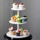 3-Tiered Cupcake Stand, White Wooden Beaded Cupcake Tower for Home Decoration, Farmhouse Cake Stand 3-Tiered Tray for Display Birthday Wedding Baby Shower Tea Party Decor