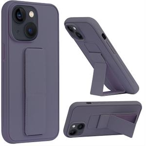Varikke Compatible with iPhone 14 Plus Case with Stand, Magnetic Vertical & Horizontal Kickstand Hand Strap Protective Phone Case, Slim Cute Silicone Cover 6.7 Inch, Dark Purple
