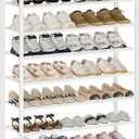 12 Tier Shoe Rack Organizer for 48-60 Pairs, Tall Metal Shoe Storage Shelf with Wood Top, Adjustable Boot Space, Narrow Design for Entryway Closet, White
